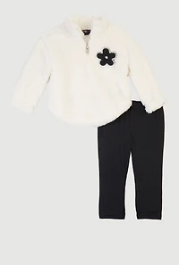 Baby Girls 0-9M Flower Graphic Sherpa Pullover and Leggings, Beige,