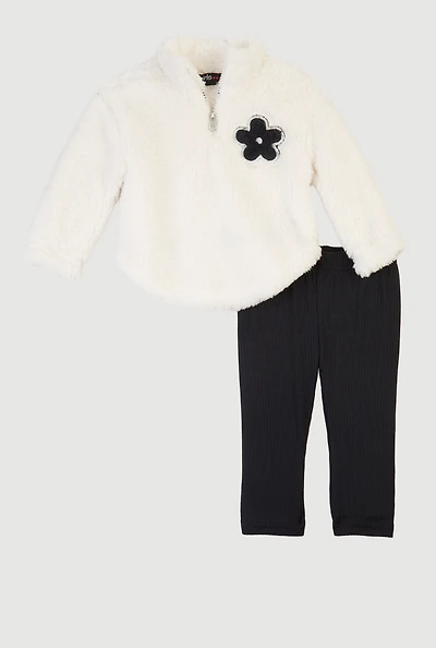 Baby Girls 0-9M Flower Graphic Sherpa Pullover and Leggings