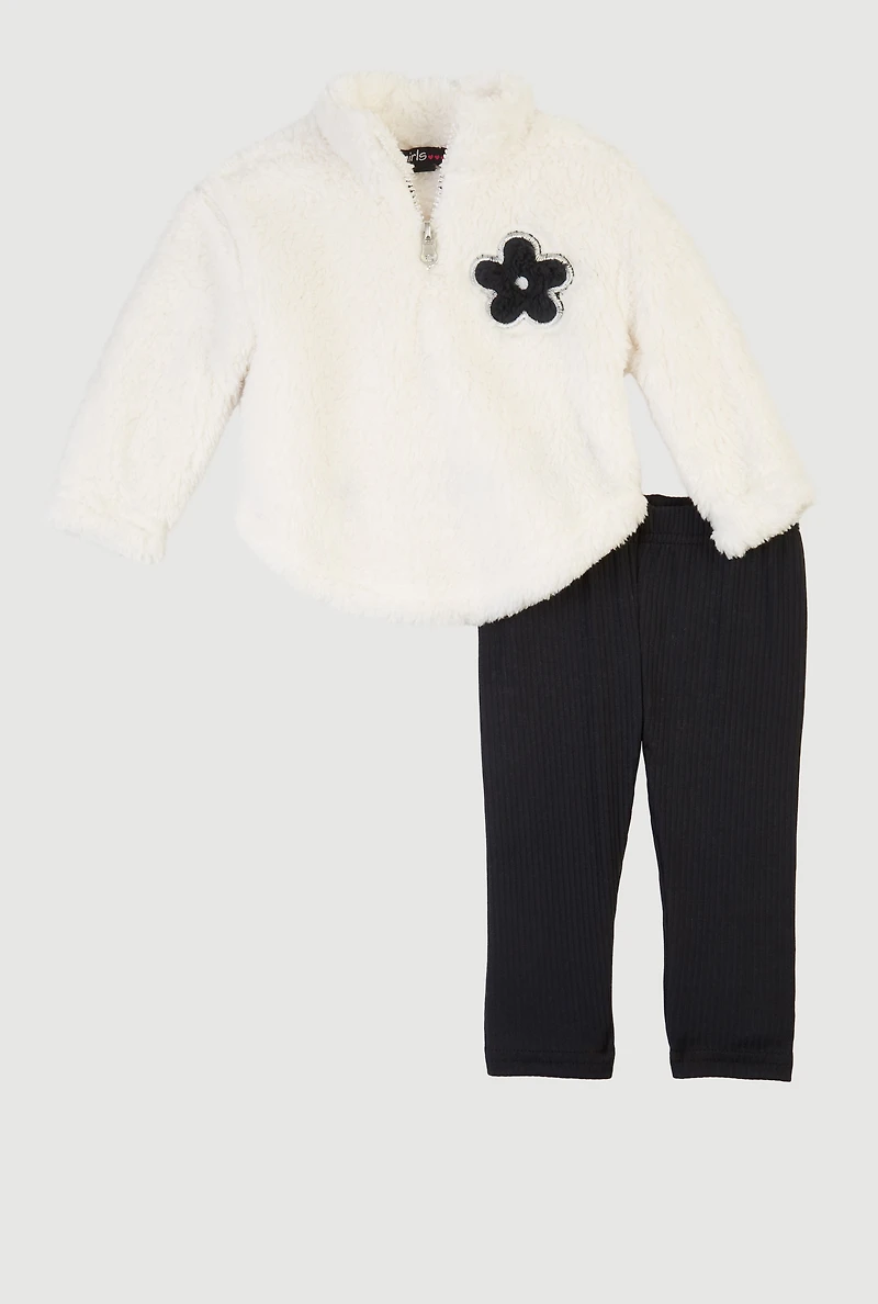 Baby Girls 0-9M Flower Graphic Sherpa Pullover and Leggings