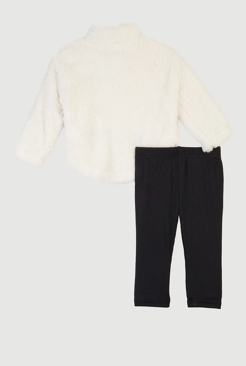 Baby Girls 0-9M Flower Graphic Sherpa Pullover and Leggings, Beige,