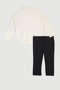 Baby Girls 0-9M Flower Graphic Sherpa Pullover and Leggings, Beige,