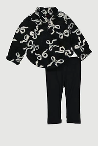 Baby Girls 0-9M Sherpa Bow Print Pullover and Leggings, Black, Size 3-6M