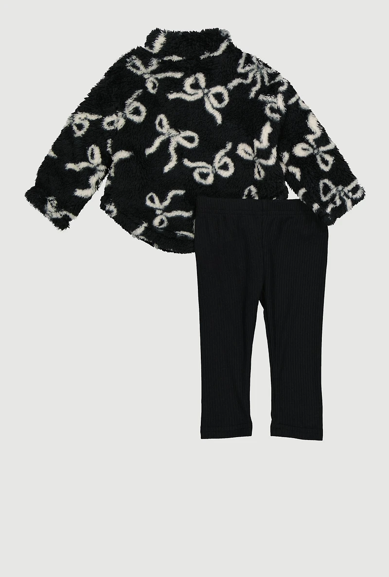 Baby Girls 0-9M Sherpa Bow Print Pullover and Leggings
