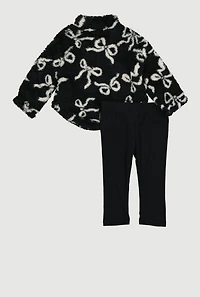Baby Girls 0-9M Sherpa Bow Print Pullover and Leggings