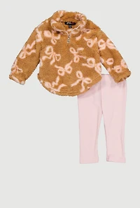 Baby Girls 0-9M Sherpa Bow Print Pullover and Leggings