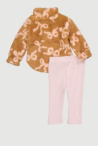 Baby Girls 0-9M Sherpa Bow Print Pullover and Leggings