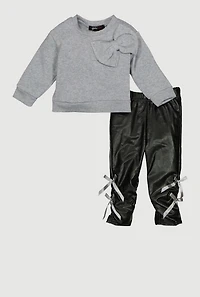 Baby Girls 0-9M Sweatshirt and Faux Leather Leggings with Bows