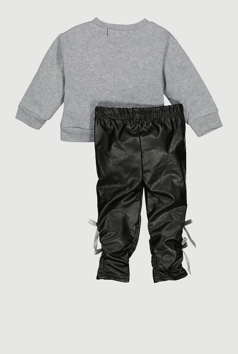 Baby Girls 0-9M Sweatshirt and Faux Leather Leggings with Bows