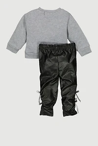 Baby Girls 0-9M Sweatshirt and Faux Leather Leggings with Bows