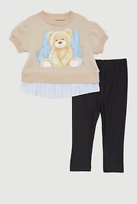 Baby Girls 0-9M Fleece Love Graphic Top and Leggings Set, Beige, Size 0-6M