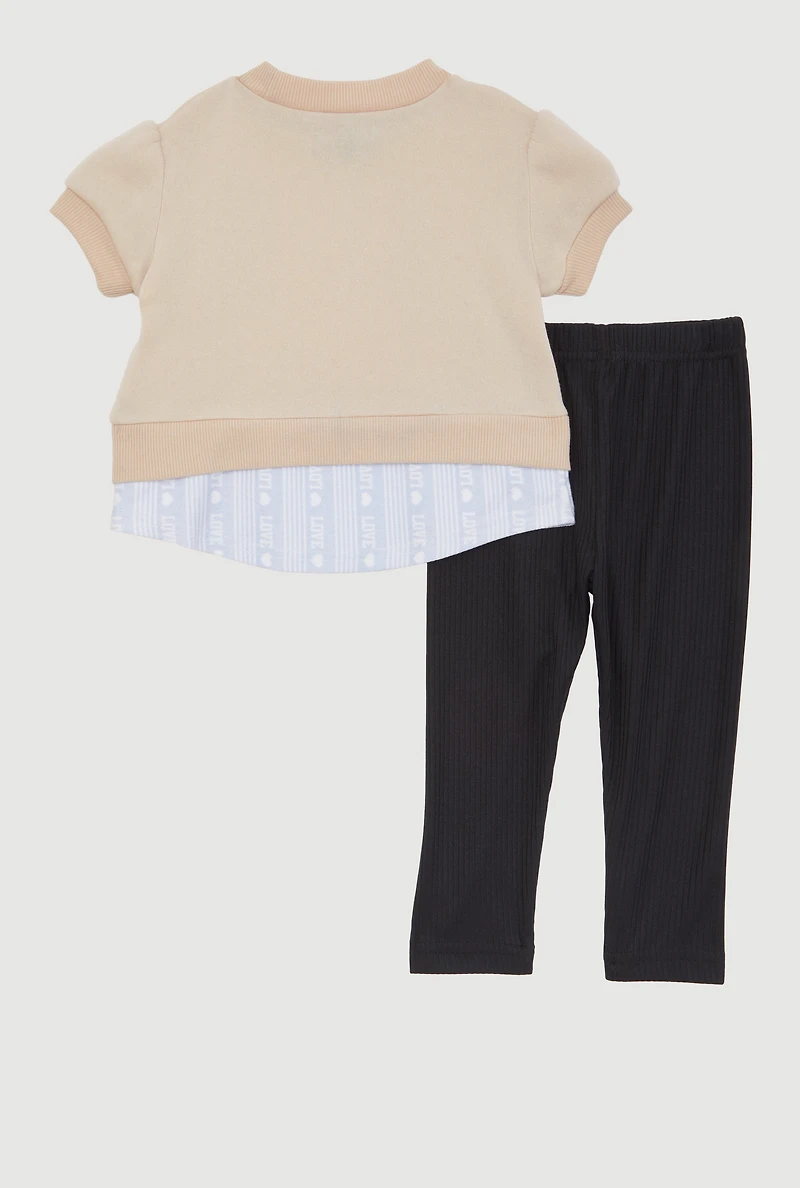 Baby Girls 0-9M Fleece Love Graphic Top and Leggings Set, Beige, Size 0-6M