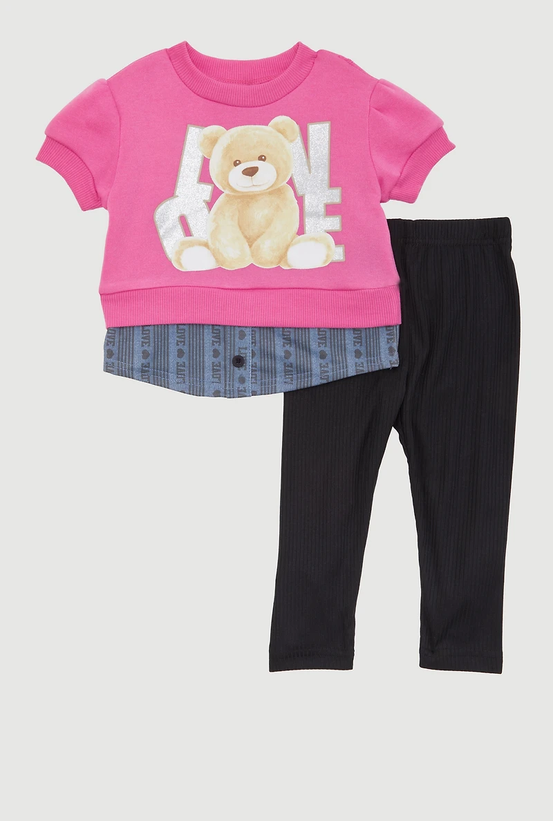 Baby Girls 0-9M Fleece Love Graphic Top and Leggings Set, Pink, Size 0-9M