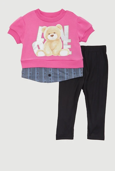 Baby Girls 0-9M Fleece Love Graphic Top and Leggings Set, Pink, Size 0-9M