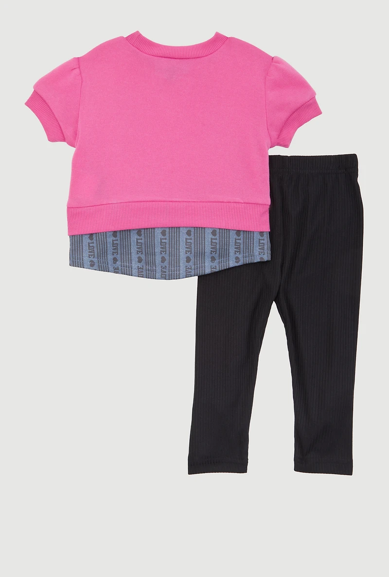 Baby Girls 0-9M Fleece Love Graphic Top and Leggings Set, Pink, Size 0-9M