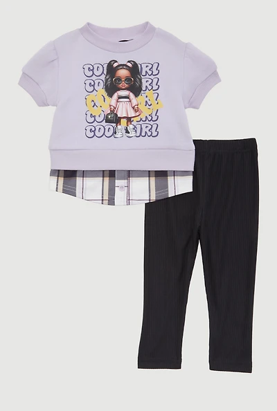 Baby Girls 0-9M Cool Girl Graphic Layered Look Sweatshirt and Pants, Multi, Size 0-9M