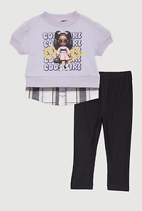 Baby Girls 0-9M Cool Girl Graphic Layered Look Sweatshirt and Pants, Multi, Size 0-9M