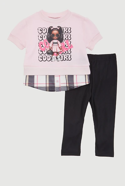 Baby Girls 0-9M Cool Girl Graphic Layered Look Sweatshirt and Pants, Multi,