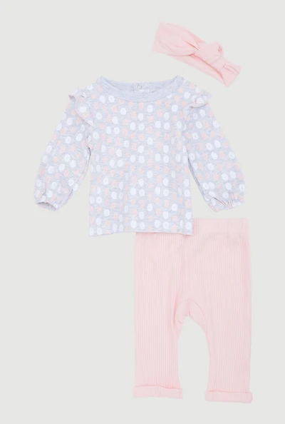 Baby Girls 0-9M Patterned Ruffle Top and Pants Set, Grey,