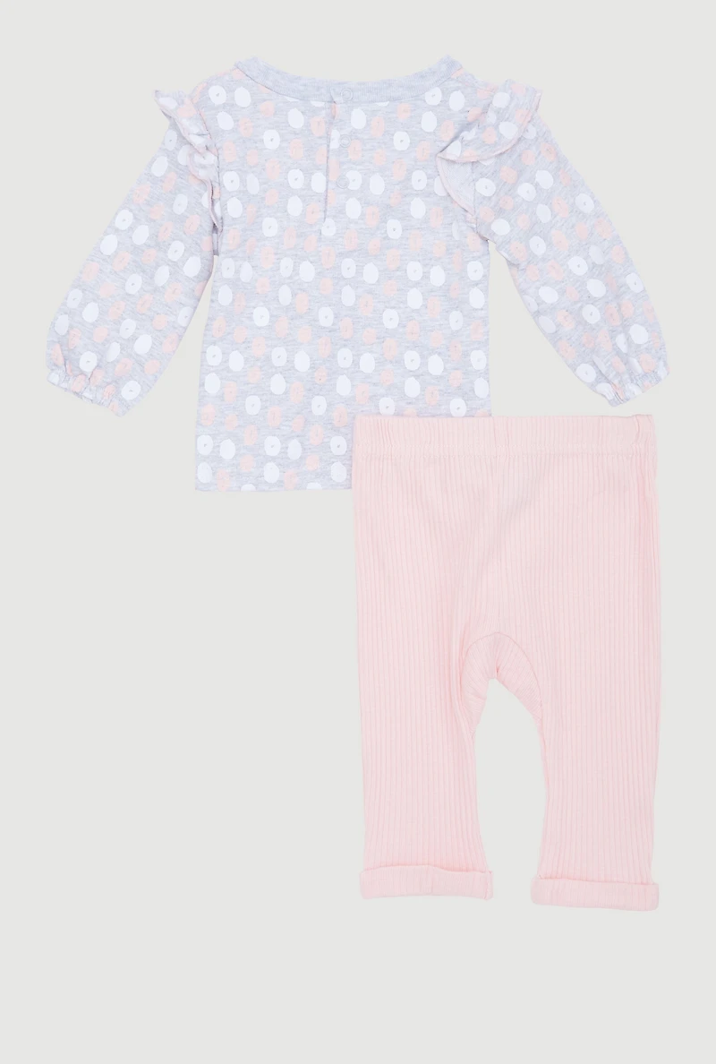 Baby Girls 0-9M Patterned Ruffle Top and Pants Set, Grey,