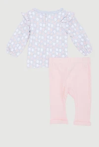 Baby Girls 0-9M Patterned Ruffle Top and Pants Set, Grey,