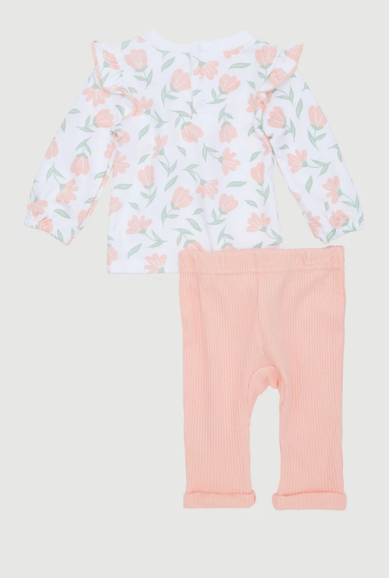 Baby Girls 0-9M Floral Ruffle Top and Pants Set, Multi,