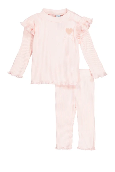 Baby Girls 0-9M Ribbed Heart Embroidered Top and Leggings
