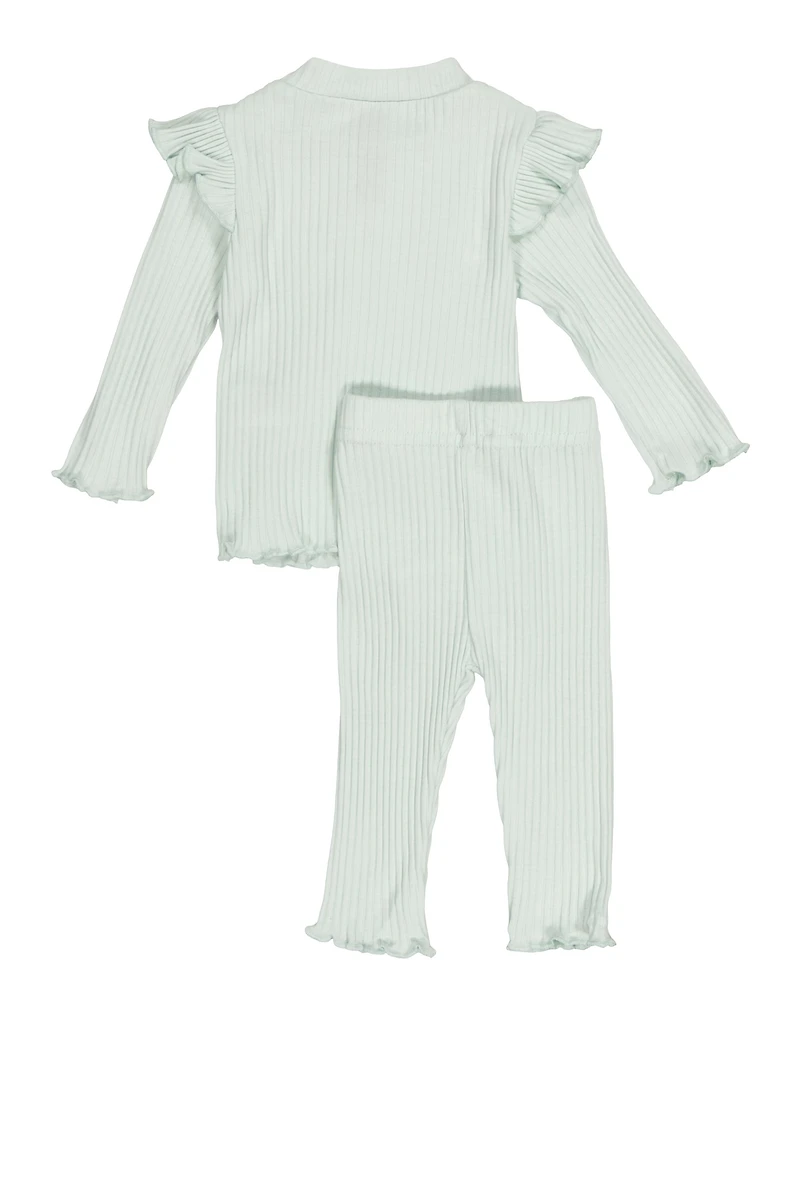Baby Girls 0-9M Lettuce Edge Blouse and Leggings, Green, Size 6-9M