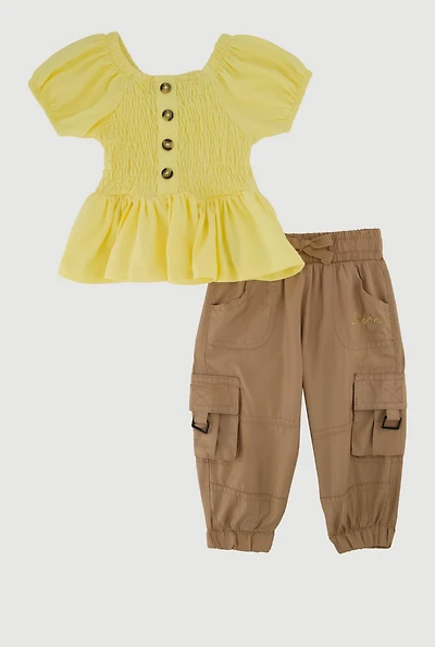 Baby Girls 0-9M Peplum Top and Love Embroidered Joggers