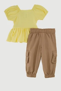 Baby Girls 0-9M Peplum Top and Love Embroidered Joggers, Yellow,