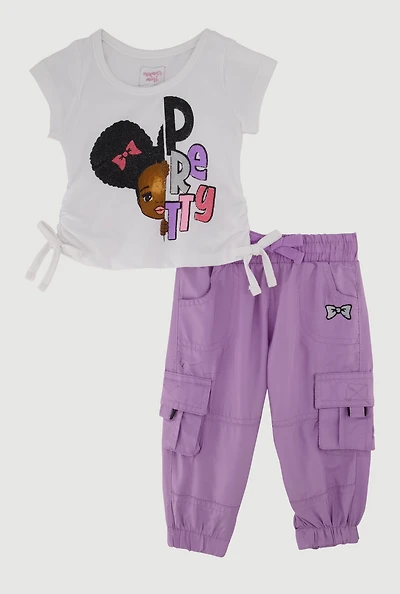 Baby Girls 0-9M Pretty Graphic Tee and Cargo Joggers, Purple, Size 0-3M