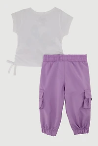 Baby Girls 0-9M Pretty Graphic Tee and Cargo Joggers, Purple, Size 0-3M