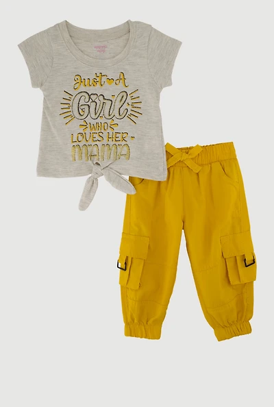 Baby Girls 0-9M Just A Girl Graphic Top and Cargo Joggers, Multi, Size 6-9M