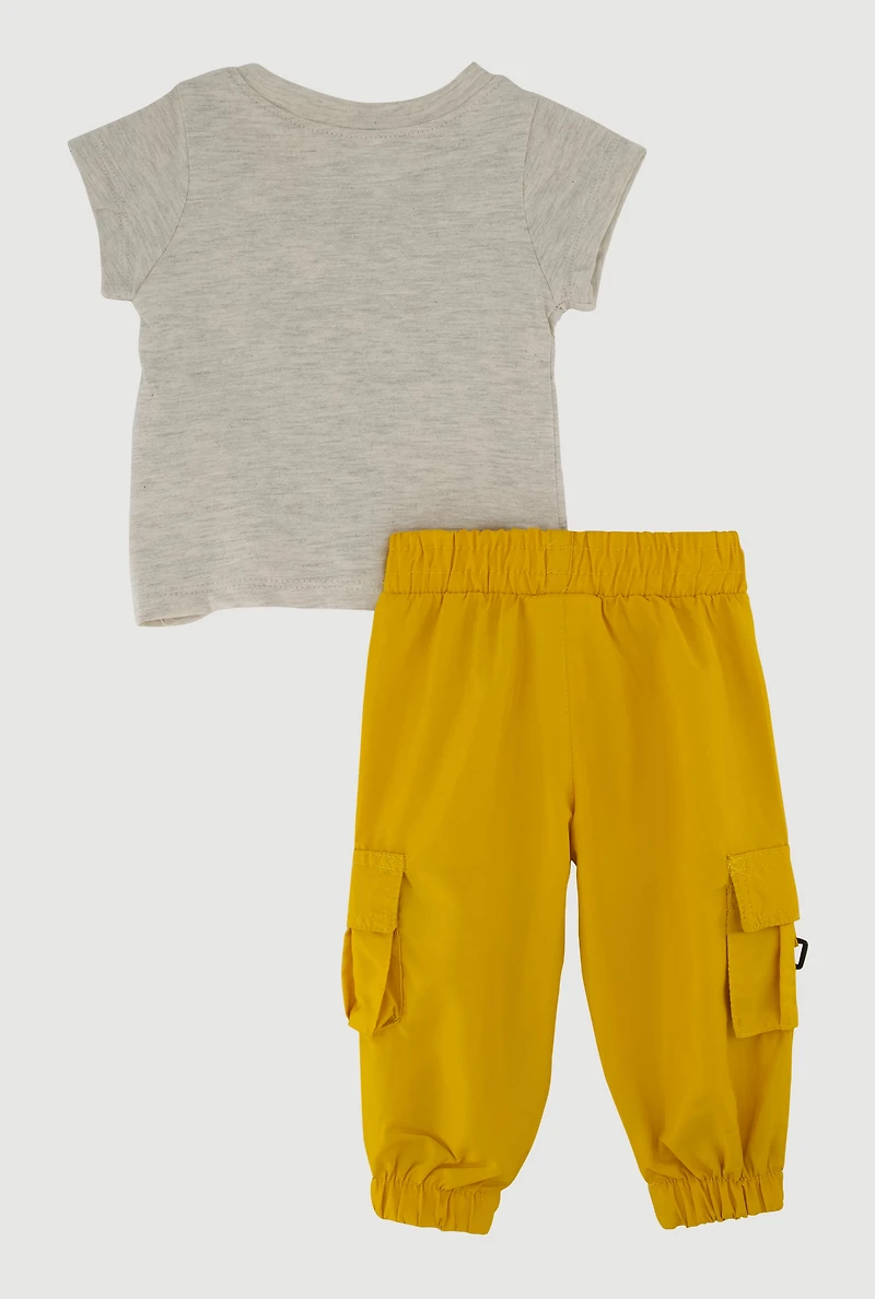 Baby Girls 0-9M Just A Girl Graphic Top and Cargo Joggers, Yellow, Size 6-9M