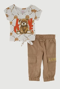 Baby Girls 0-9M Love Bear Graphic Tee and Joggers, Brown,