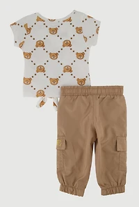 Baby Girls 0-9M Love Bear Graphic Tee and Joggers, Brown, Size 3-6M