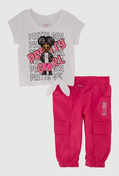 Baby Girls 0-9M Pretty Girl Graphic Tee and Cargo Joggers, Pink,