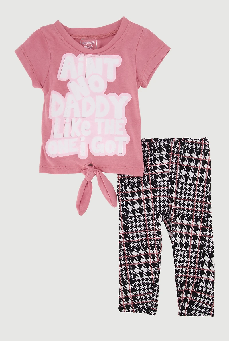 Baby Girls 0-9M Aint No Daddy Graphic Tee and Houndstooth Leggings, Pink, Size 0-3M