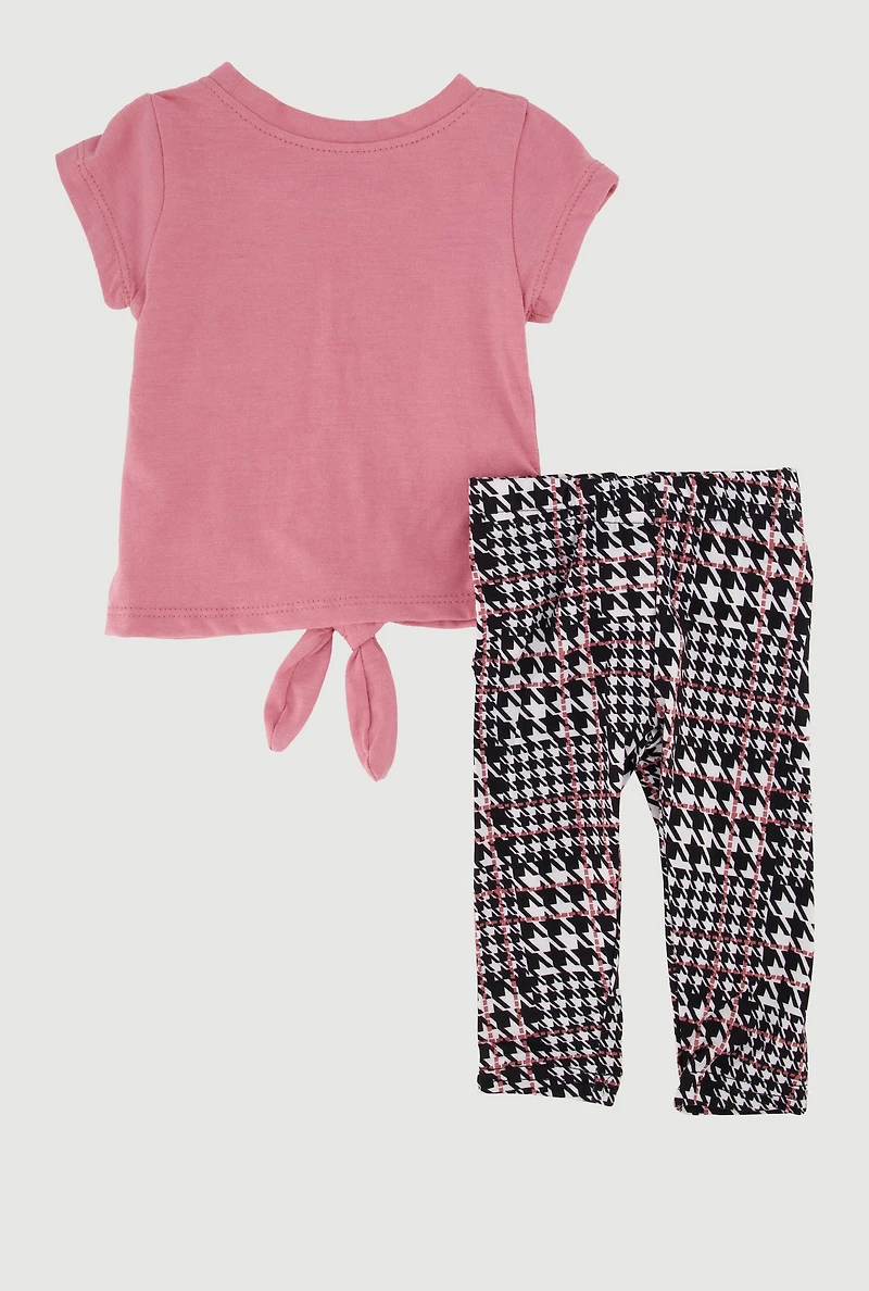 Baby Girls 0-9M Aint No Daddy Graphic Tee and Houndstooth Leggings, Pink, Size 0-3M