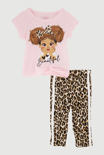 Baby Girls 0-9M Beautiful Graphic Tee and Animal Print Leggings, Multi, Size 6-9M