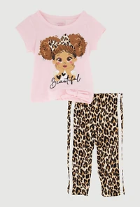 Baby Girls 0-9M Beautiful Graphic Tee and Animal Print Leggings, Multi, Size 3-6M