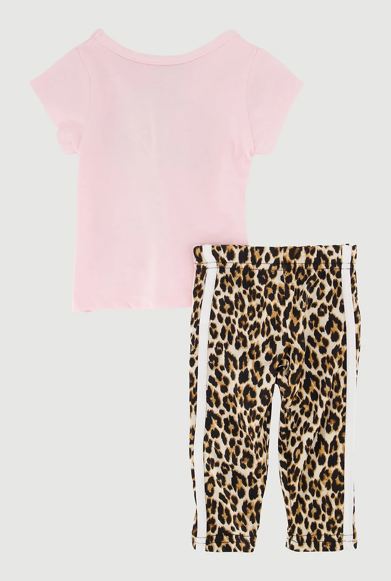 Baby Girls 0-9M Beautiful Graphic Tee and Animal Print Leggings, Multi, Size 3-6M