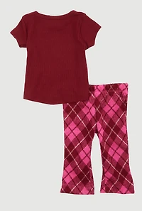 Baby Girls 0-9M Butterfly Tie Front Graphic Tee and Pants, Burgundy, Size 6-9M