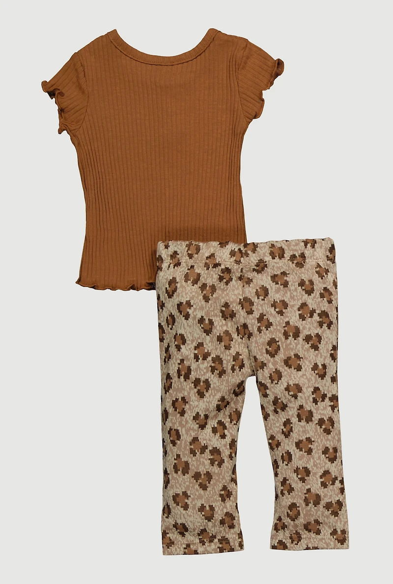 Baby Girls 0-9M Rib Knit Good Vibes Graphic Top and Leggings, Brown,