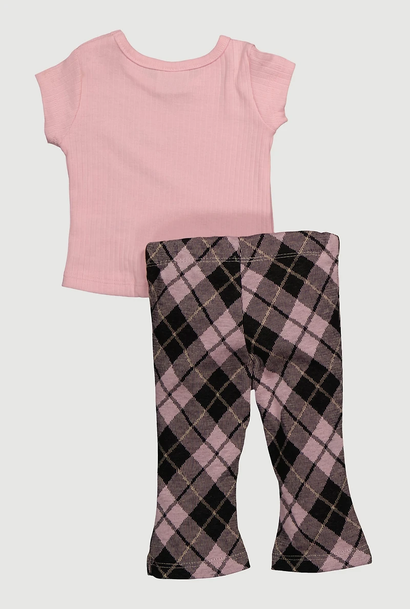 Baby Girls 0-9M Love Tie Front Graphic Tee and Pants, Pink, Size 6-9M