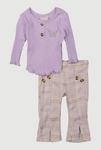 Baby Girls 0-9M Long Sleeve Top and Houndstooth Plaid Pants