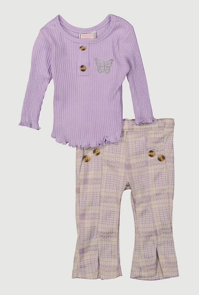 Baby Girls 0-9M Long Sleeve Top and Houndstooth Plaid Pants