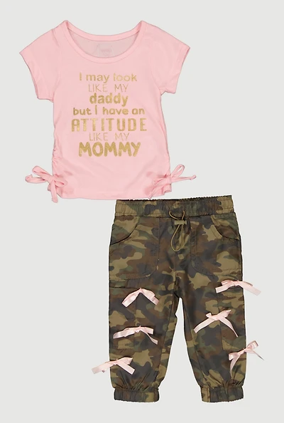 Baby Girls 0-9M Foil Screen Graphic Tee and Camo Parachute Joggers
