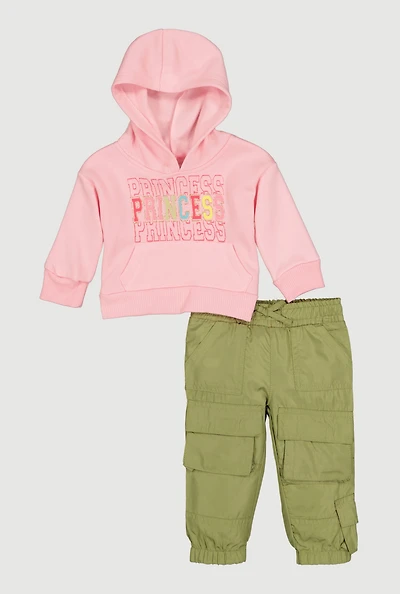 Baby Girls 0-9M Princess Hoodie and Parachute Cargo Pants