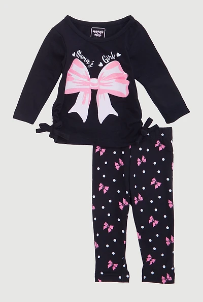 Baby Girls 0-9M Mamas Girl Bow Graphic Tee and Leggings, Black, Size 6-9M