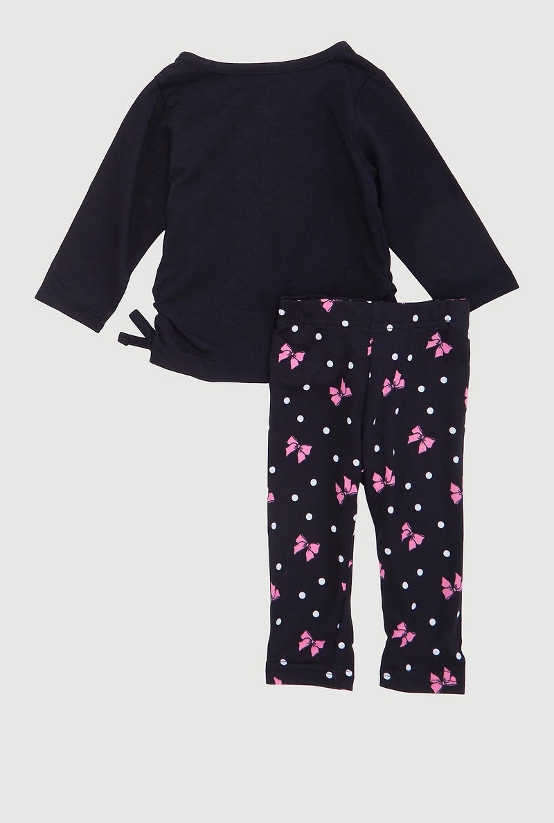 Baby Girls 0-9M Mamas Girl Bow Graphic Tee and Leggings, Black, Size 6-9M